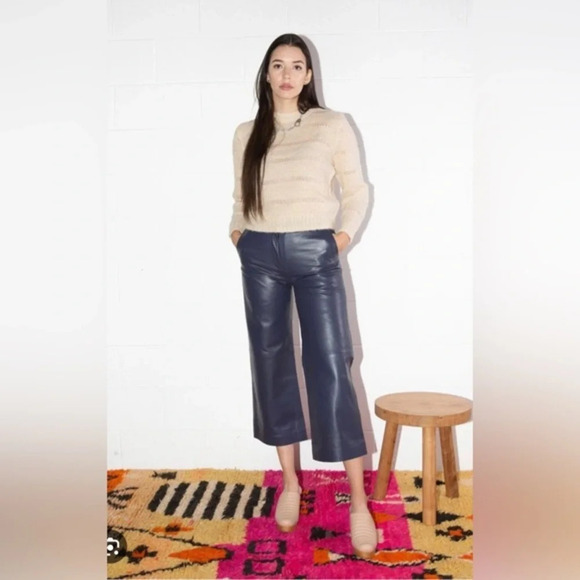 Just Female Pants - NWT Just Female Real Leather Dark Blue Indigo Cropped Pants Size 38 EU M